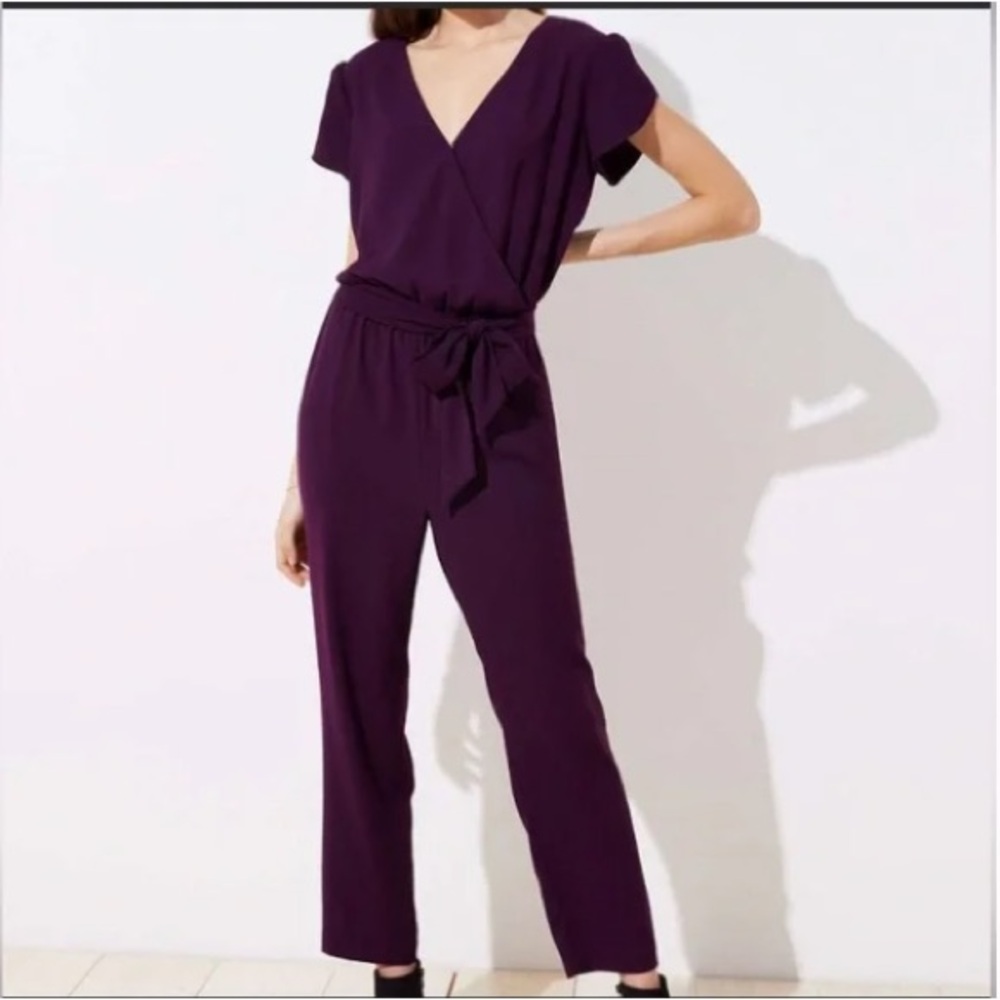 Loft Petal-Sleeve Purple Jumpsuit